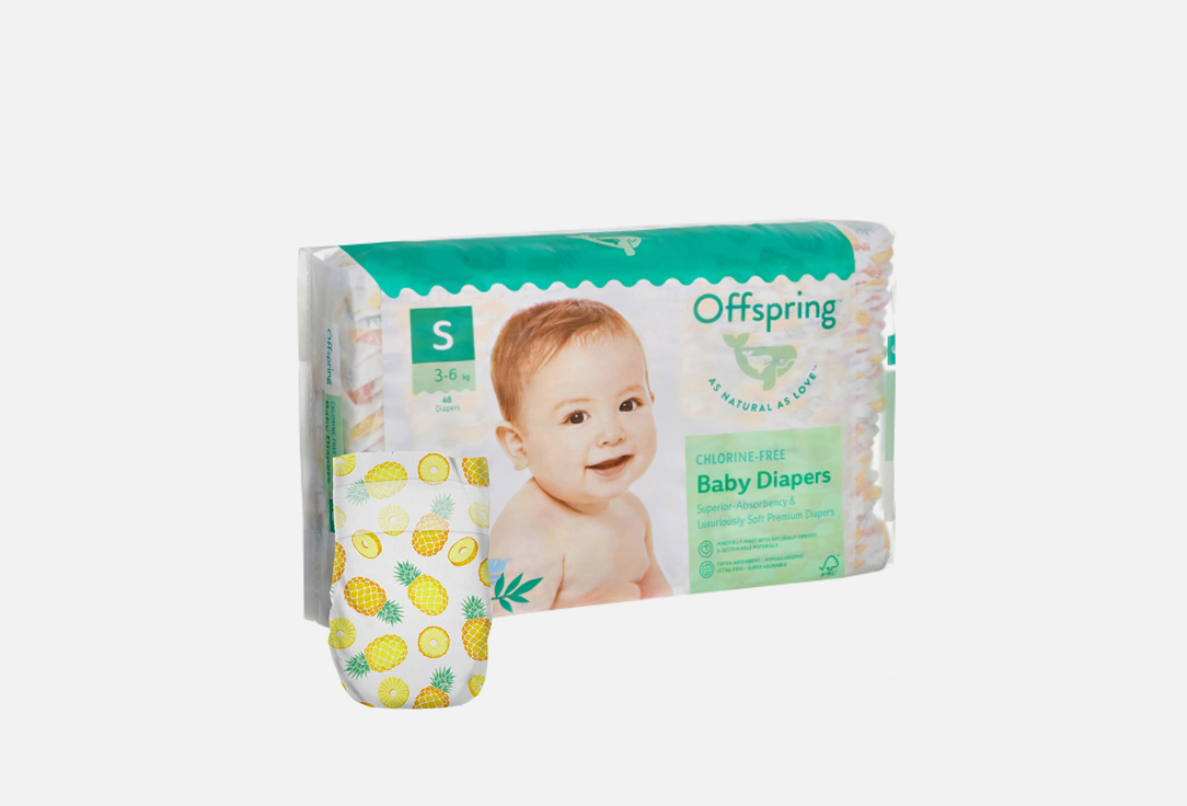Подгузники OFFSPRING, 3-7 кг, ананасы 48 шт
Подгузники OFFSPRING, 3-7 кг, ананасы 48 шт