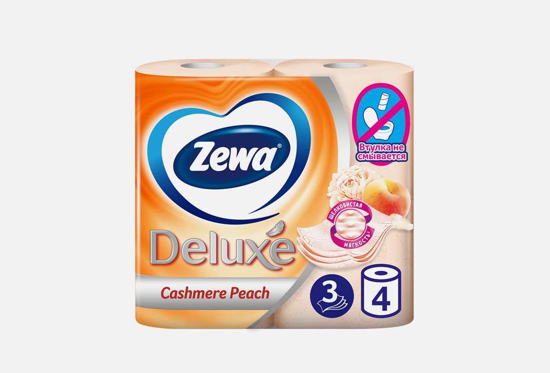 Туалетная бумага, 3 слоя ZEWA Deluxe Персик 4 шт туалетная бумага zewa deluxe орхидея розовая трёхслойная 4 рул белый