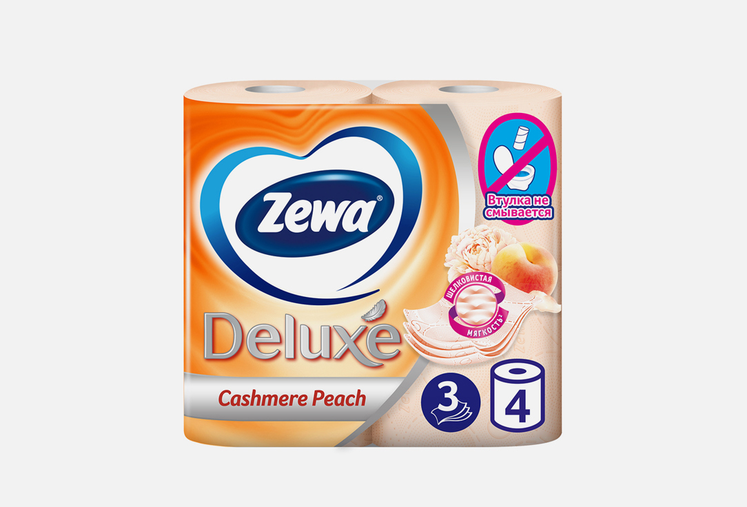 Туалетная бумага, 3 слоя ZEWA Deluxe Персик 4 шт туалетная бумага zewa deluxe peach 8 шт