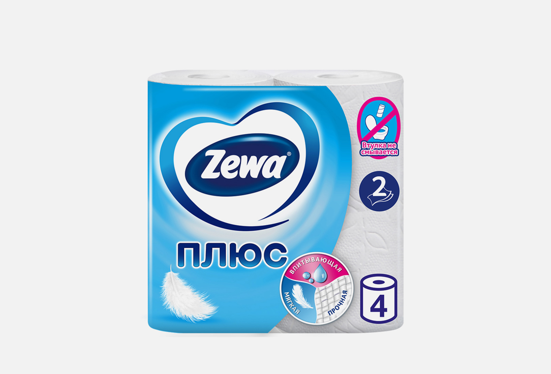 Туалетная бумага, 2 слоя ZEWA Plus Белая 4 шт