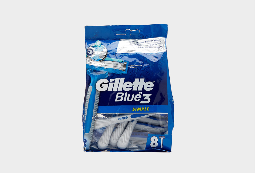 бритва одноразовая gillette blue ii 5 шт одноразовая Бритвы одноразовые 8шт GILLETTE Blue Simple3 8 шт