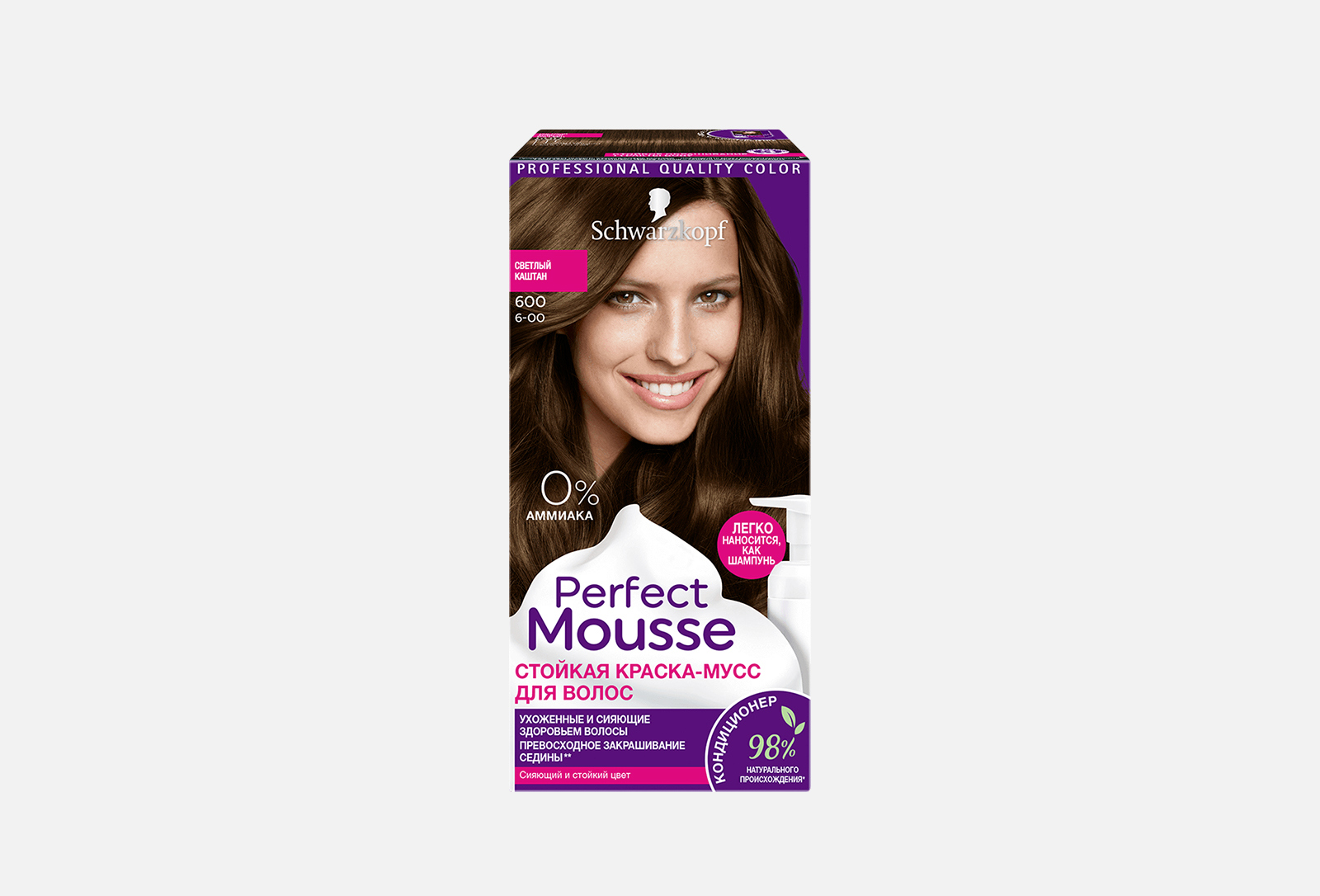 Perfect mousse Стойкая краска-мусс PERFECT MOUSSE 600 Светлый Каштан 1 ...