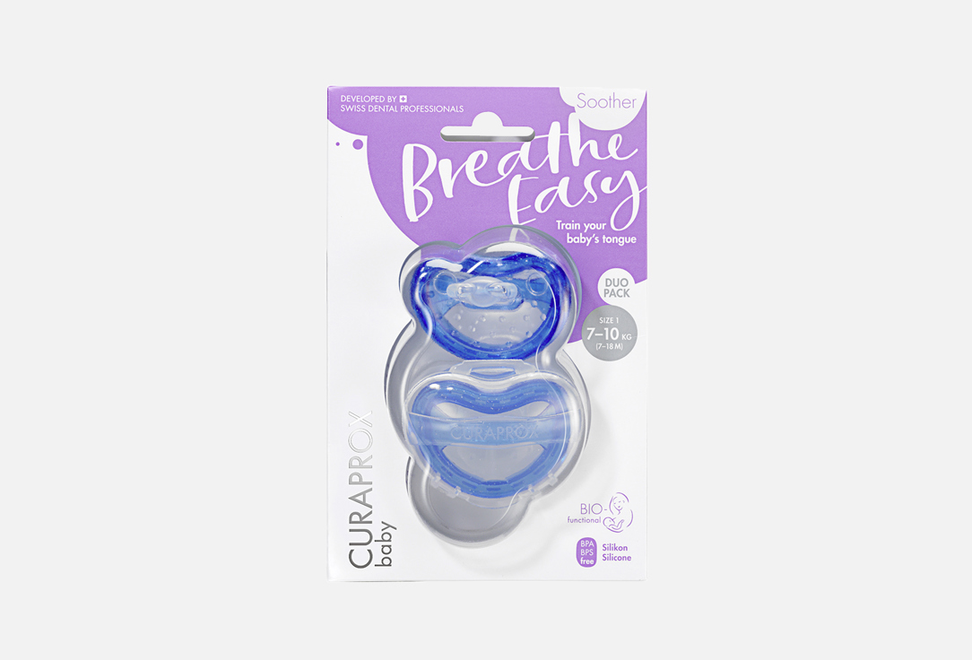 Cоска-пустышка CURAPROX Baby soother blue, size 1, duo 