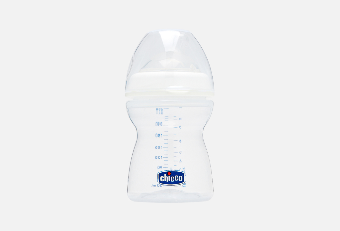 Бутылочка 2+ месяцев и силиконовая соска с наклоном и флексорами CHICCO Natural Feeling 