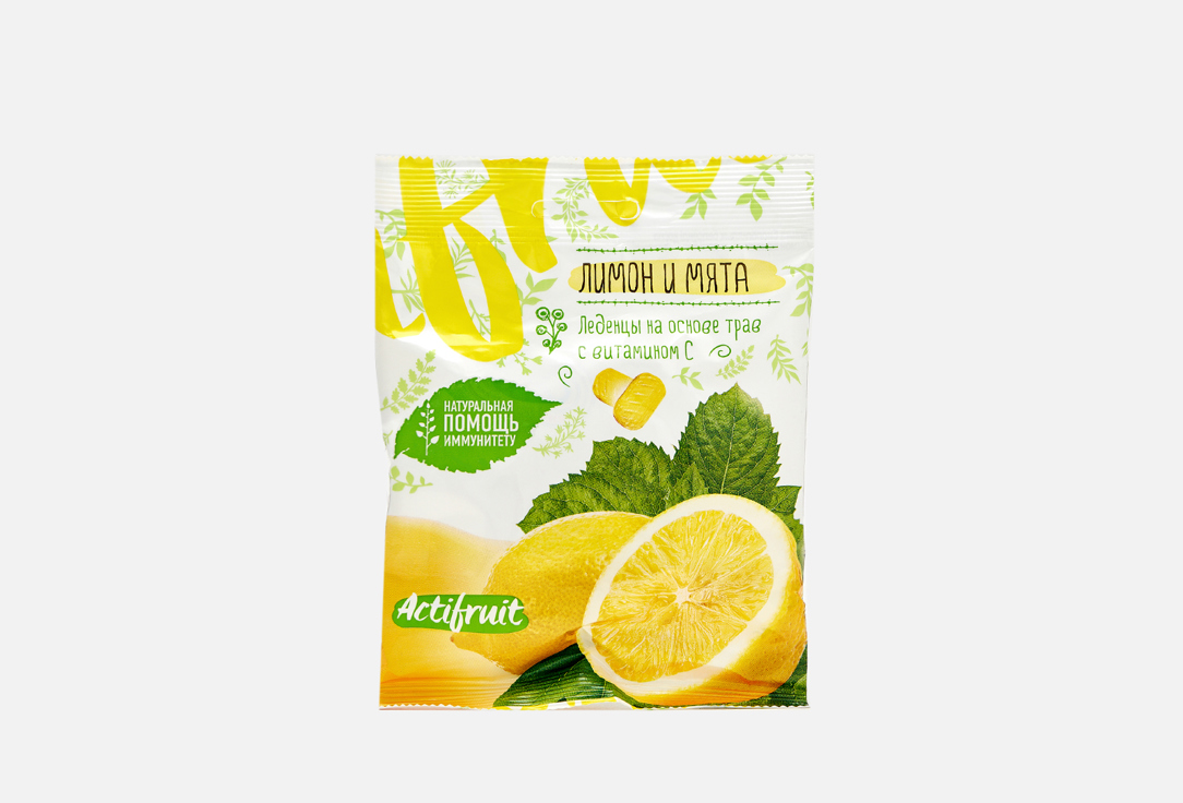 Карамель леденцовая с витамином С ACTIFRUIT Со вкусом лимона с мятой 60 г карамель леденцовая виталор женьшень витамин с 60г