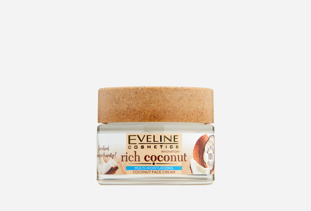 Интенсивно увлажняющий кокосовый Крем для лица для всех типов кожи и чувствительной EVELINE Rich Coconut 50 мл eveline cosmetics пенка для умывания rich coconut 150 мл 2 шт