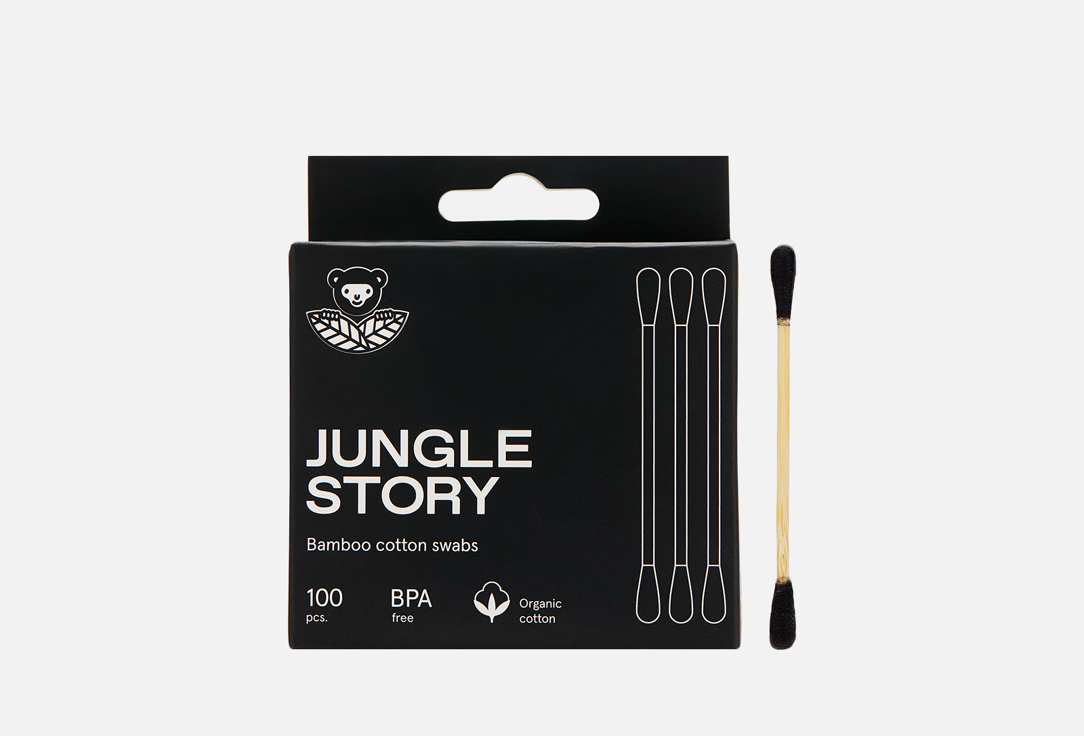 Ватные палочки JUNGLE STORY Black Bamboo swabs 100 шт ватные диски 100 шт jungle story небелёные ультра мягкие квадратные