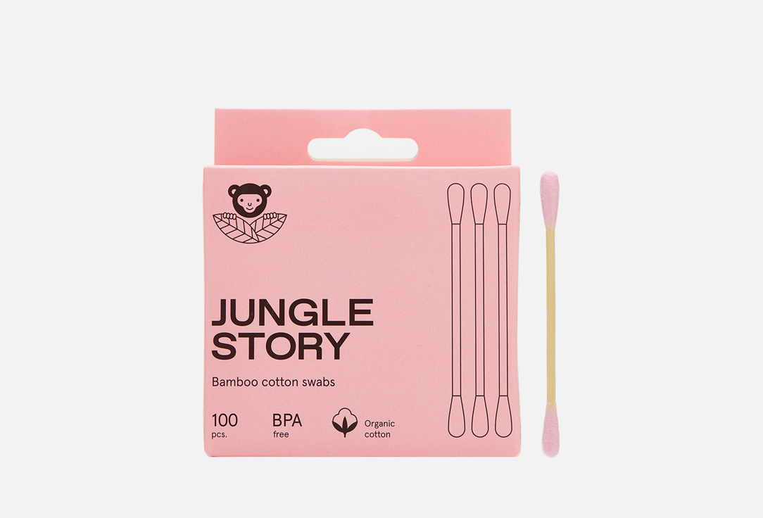 Ватные палочки JUNGLE STORY Pink Bamboo swabs 100 шт ватные диски 100 шт jungle story небелёные ультра мягкие квадратные