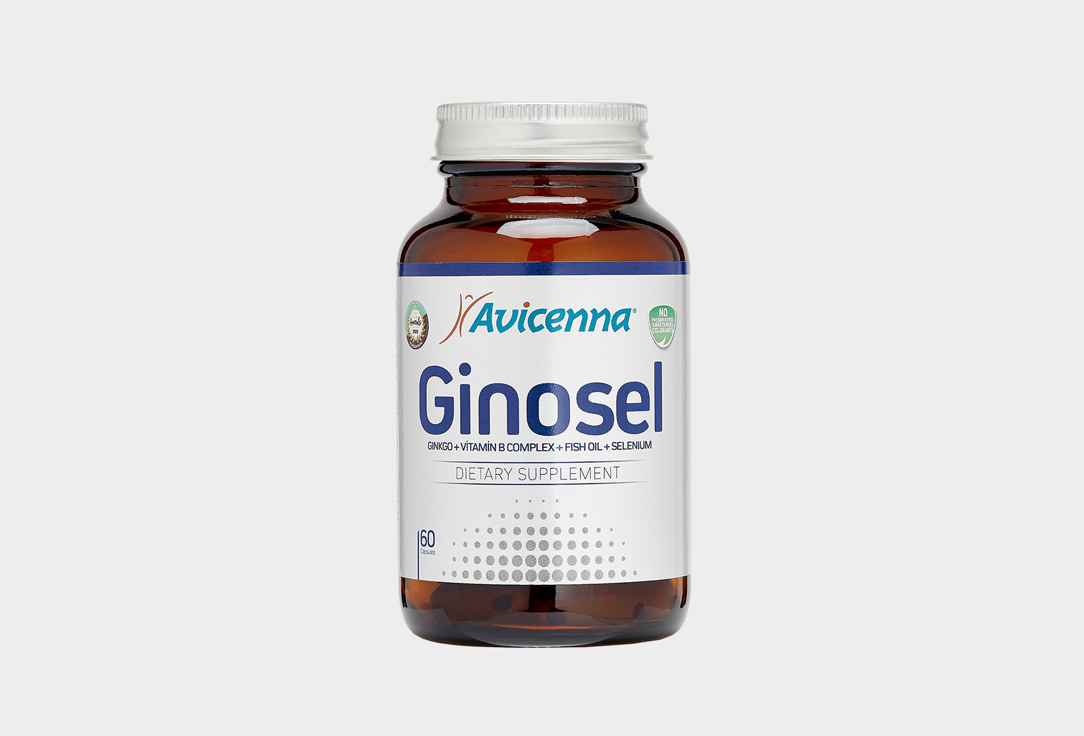 Комплекс витаминов и минералов AVICENNA Ginosel гинко билоба, селен, омега 3, витамины группы B 60 шт avicenna amd