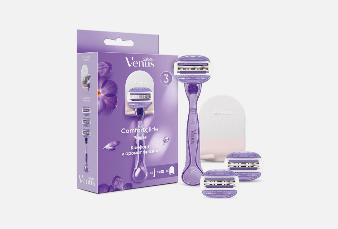Изображение товара Бритва Gillette Venus с 1 сменной кассетой, +2 сменные кассеты, +подставка