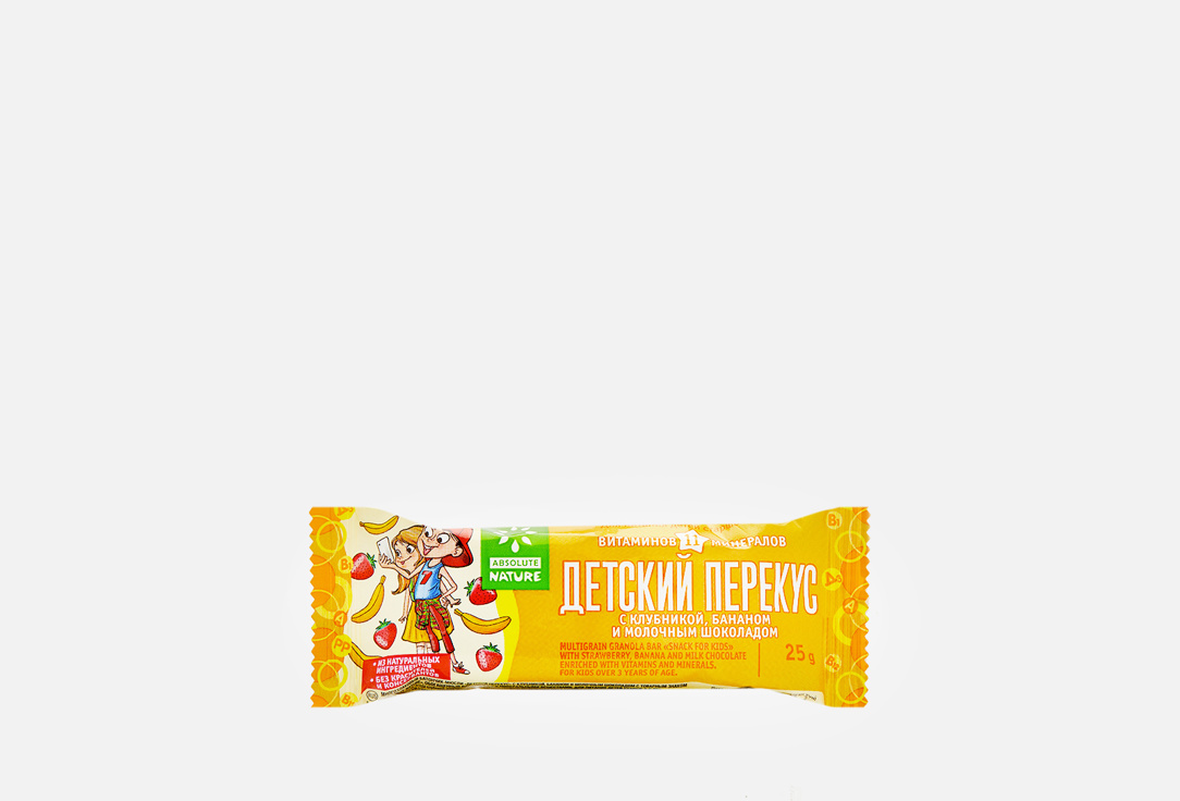 Изображение товара Батончик-мюсли с клубникой, бананом и молочным шоколадом ABSOLUTE NATURE ДЕТСКИЙ ПЕРЕКУС