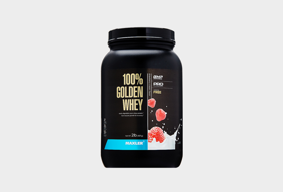 100% golden whey 2270 g клубника Протеин MAXLER Golden Whey, концентрат сывороточного белка, изолят сывороточного белка, Клубничный крем 908 г