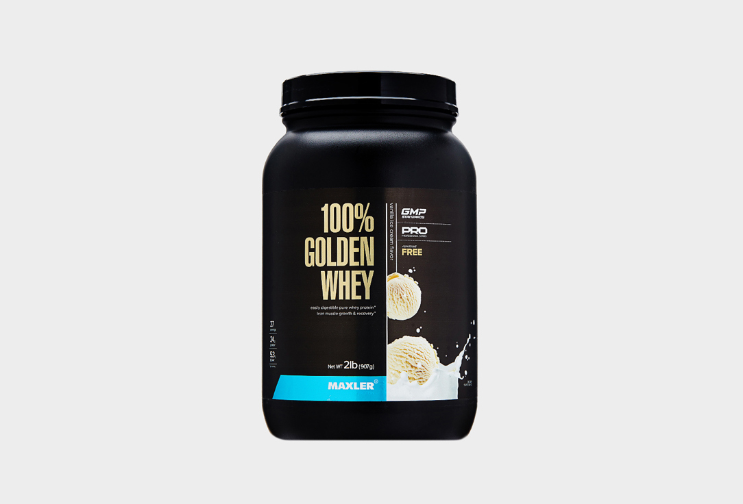 maxler usa golden whey 908 г rich chocolate flavor Протеин MAXLER Golden Whey, концентрат сывороточного белка, изолят сывороточного белка, Ванильное мороженное 908 г