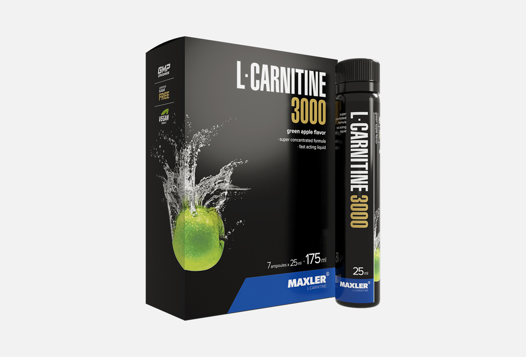 Изображение товара L-карнитин MAXLER 3000 мг Green Apple для похудения и выносливости, жидкая добавка