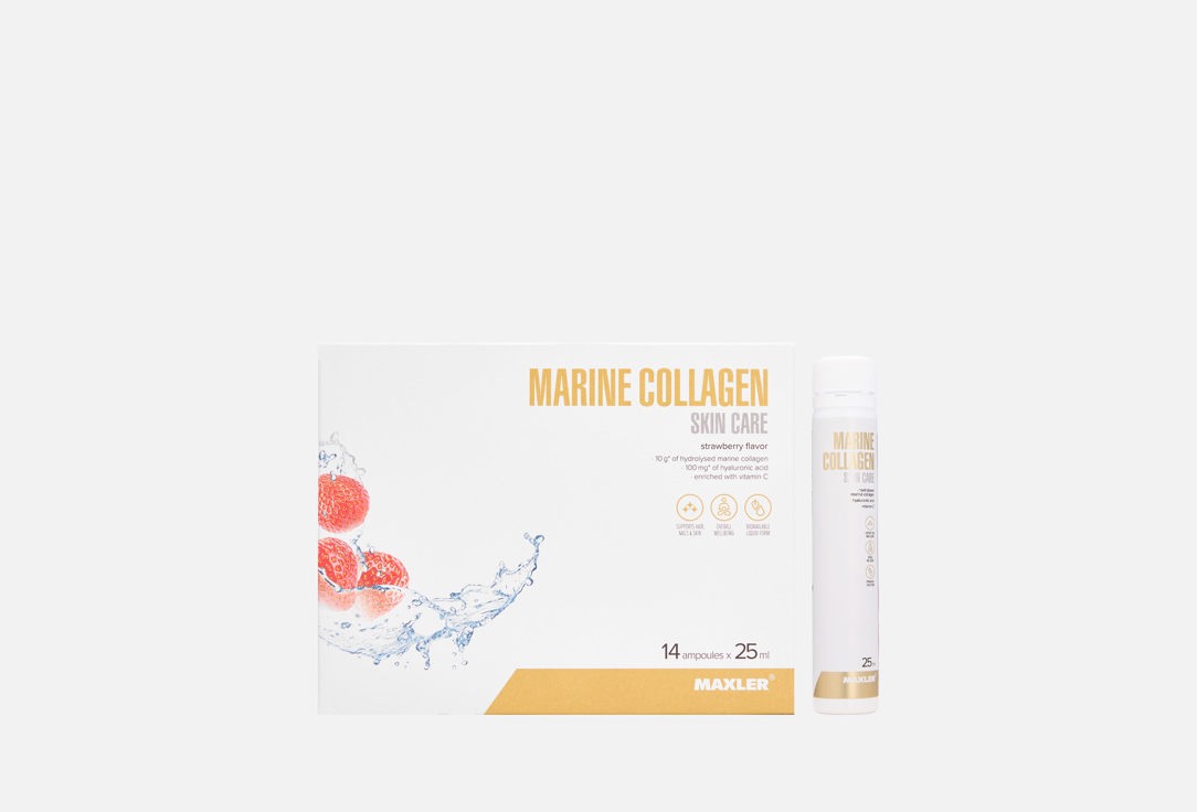 

Коллаген со вкусом клубники 14шт X 25мл MAXLER, Marine Collagen 14 шт