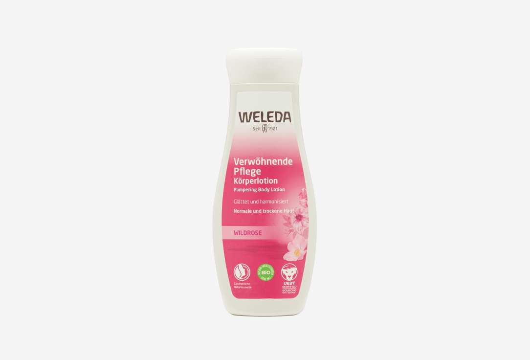 Розовое нежное молочко для тела WELEDA Wild Rose Harmonising Body Lotion 200 мл молочко для тела освежающее цитрус weleda веледа фл 200мл 8856