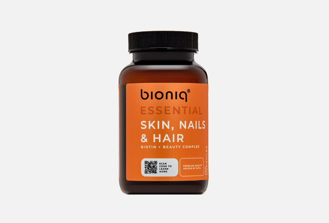 БАД для здоровья волос и ногтей BIONIQ Skin, nails & hair биотин, линолевая кислота, витамин B5 120 шт витамины skin nails