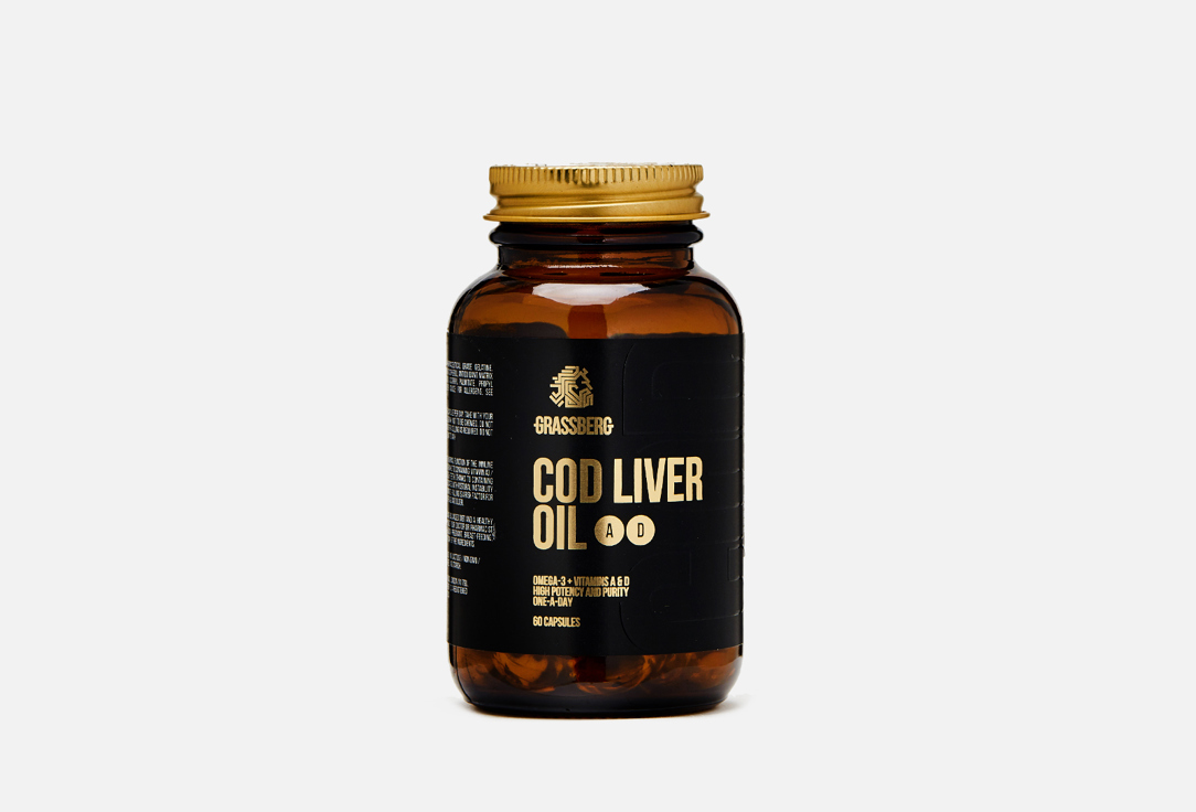 Омега 3 с витаминами А, D3 GRASSBERG Cod liver oil в капсулах 60 шт омега 3 now cod liver oil с витаминами а д3 в капсулах 90 шт