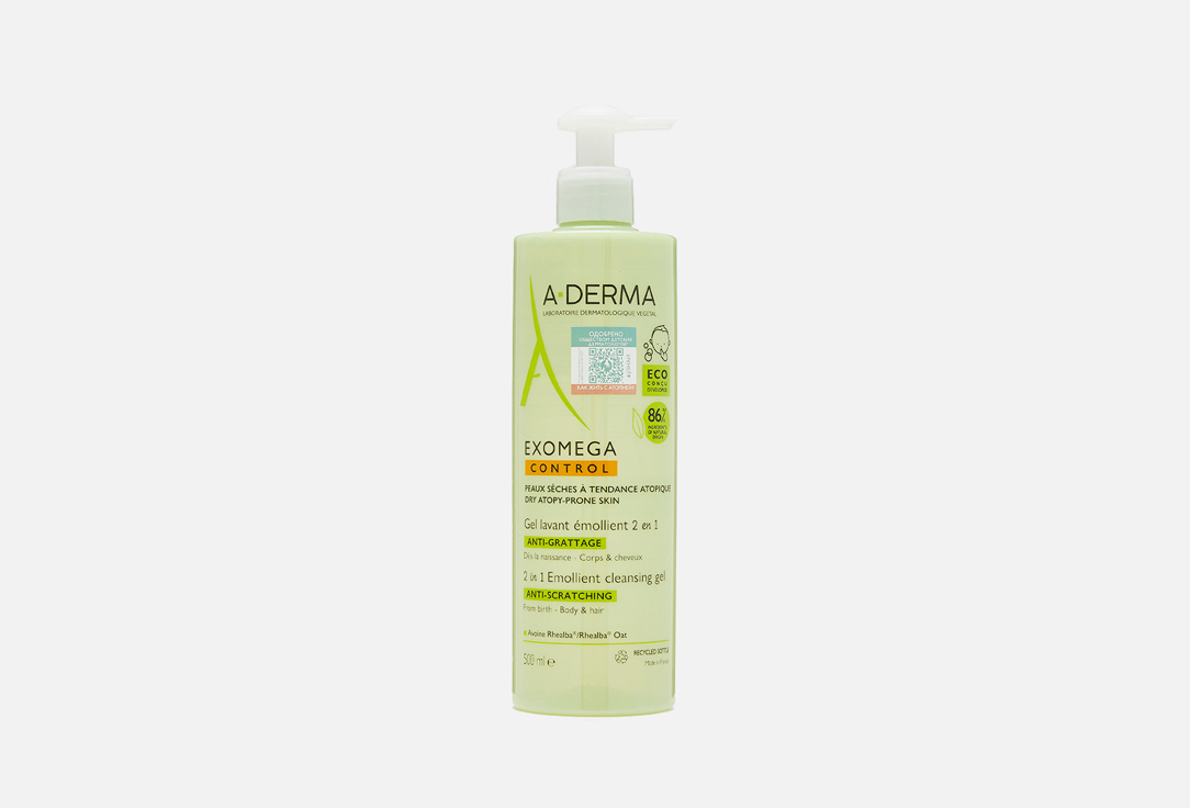 Очищающий гель 2-в-1 для тела и волос A-DERMA EXOMEGA CONTROL 500 мл