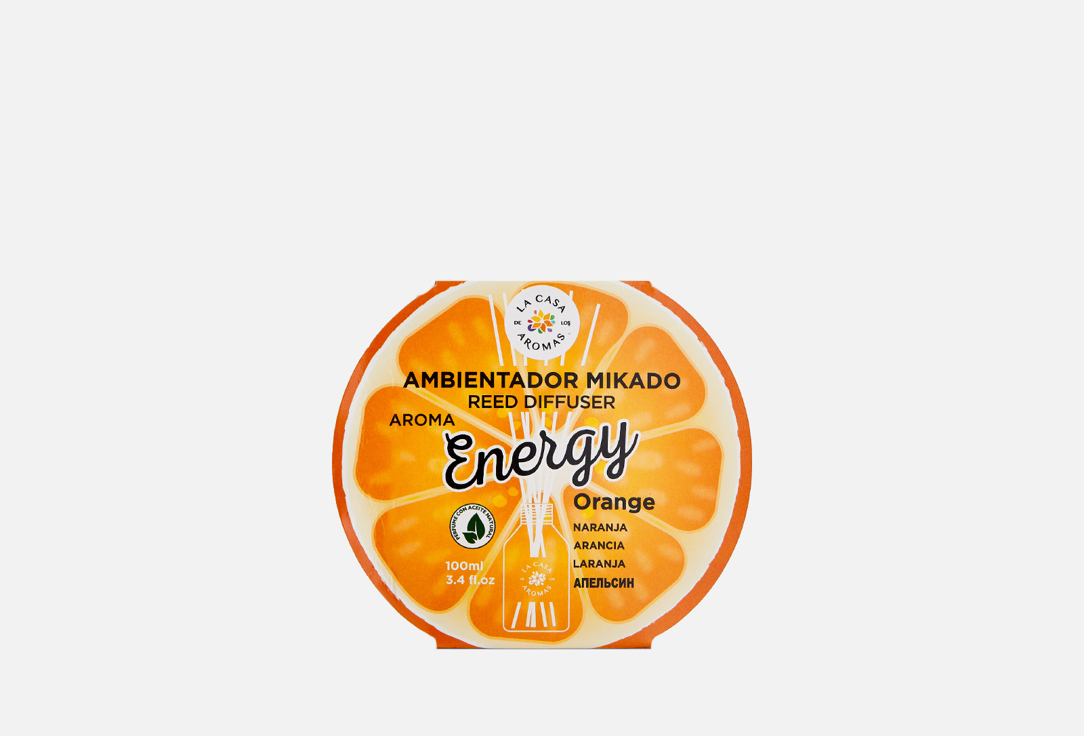 ароматизатор воздуха подвесной листик апельсин Ароматизатор воздуха с палочками, Апельсин LA CASA DE LOS AROMAS MIKADO Energy 100 мл