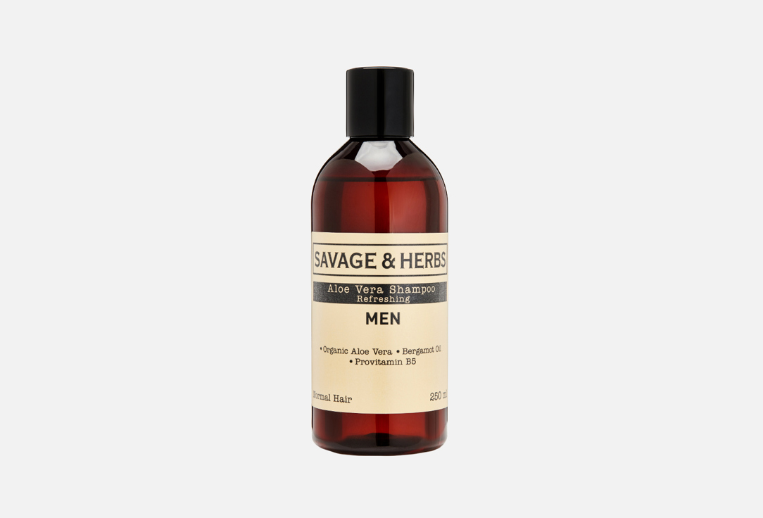 Шампунь для ухода за волосами и бородой с алоэ вера, бергамотом и мятным маслом  Savage & Herbs  Aloe vera herbal shampoo 