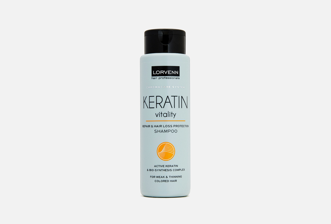 цена Восстанавливающий шампунь LORVENN KERATIN VITALITY STRENGTH & HAIR LOSS PROTECTION 300 мл