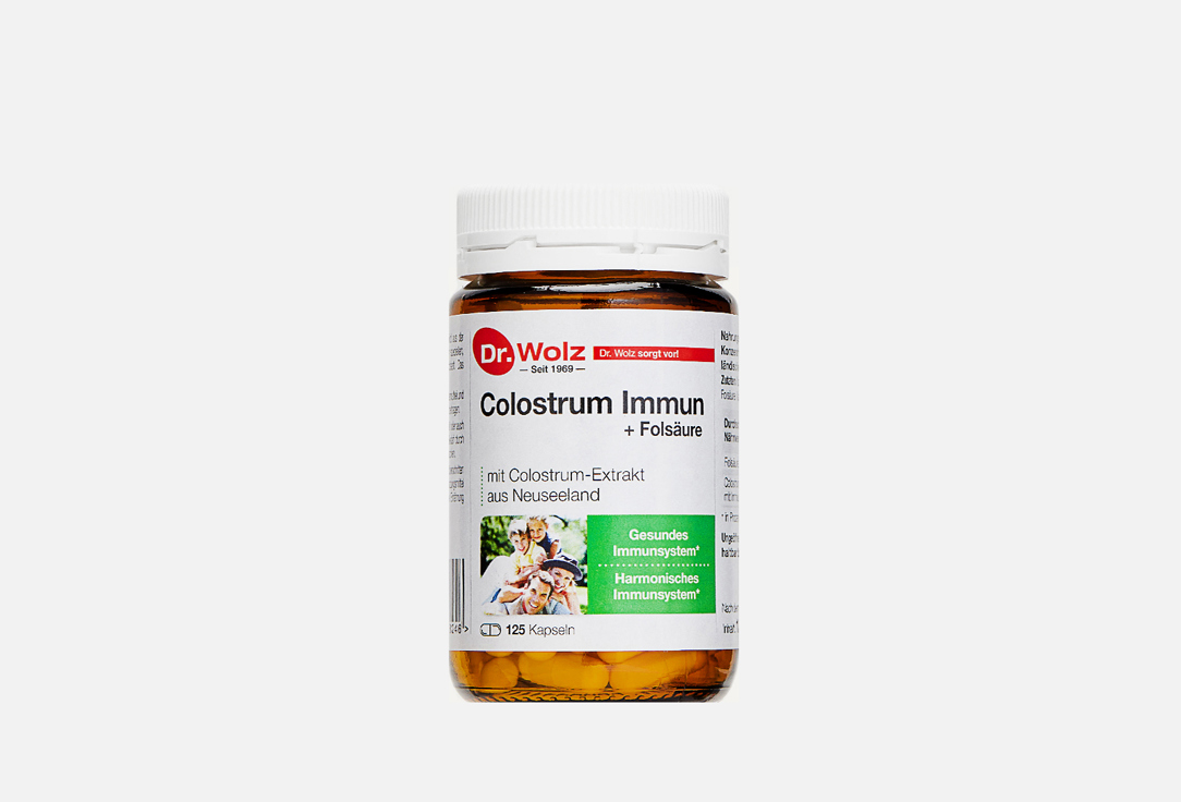 БАД для укрепления иммунитета DR. WOLZ Colostrum immun молозиво, фолиевая кислота 125 шт биологически активная добавка dr wolz colostrum immun 125 шт
