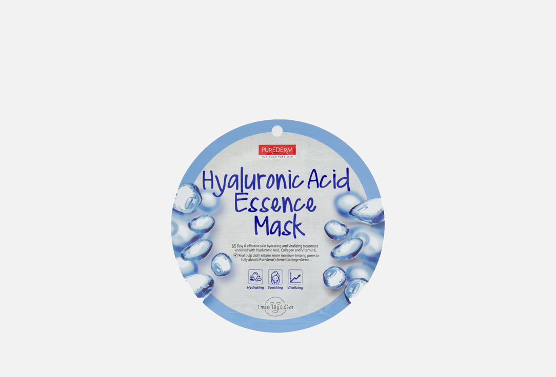 Коллагеновая маска с гиалуроновой кислотой PUREDERM HIALURONIC ACID ESSENSE MASK 1 шт маска для лица purederm маска коллагеновая с гиалуроновой кислотой hyaluronic acid essence mask