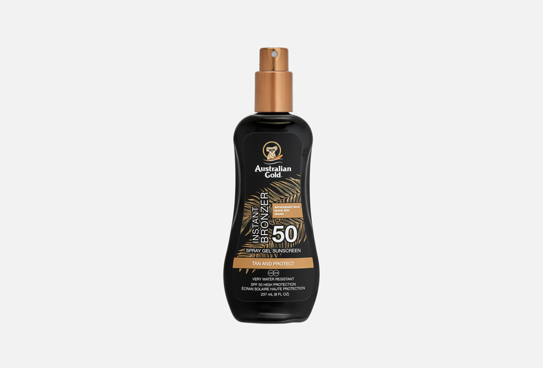 

водостойкий Солнцезащитный спрей-гель с фактором защиты SPF 50 AUSTRALIAN GOLD, Spray Gel With Bronzer 237 мл