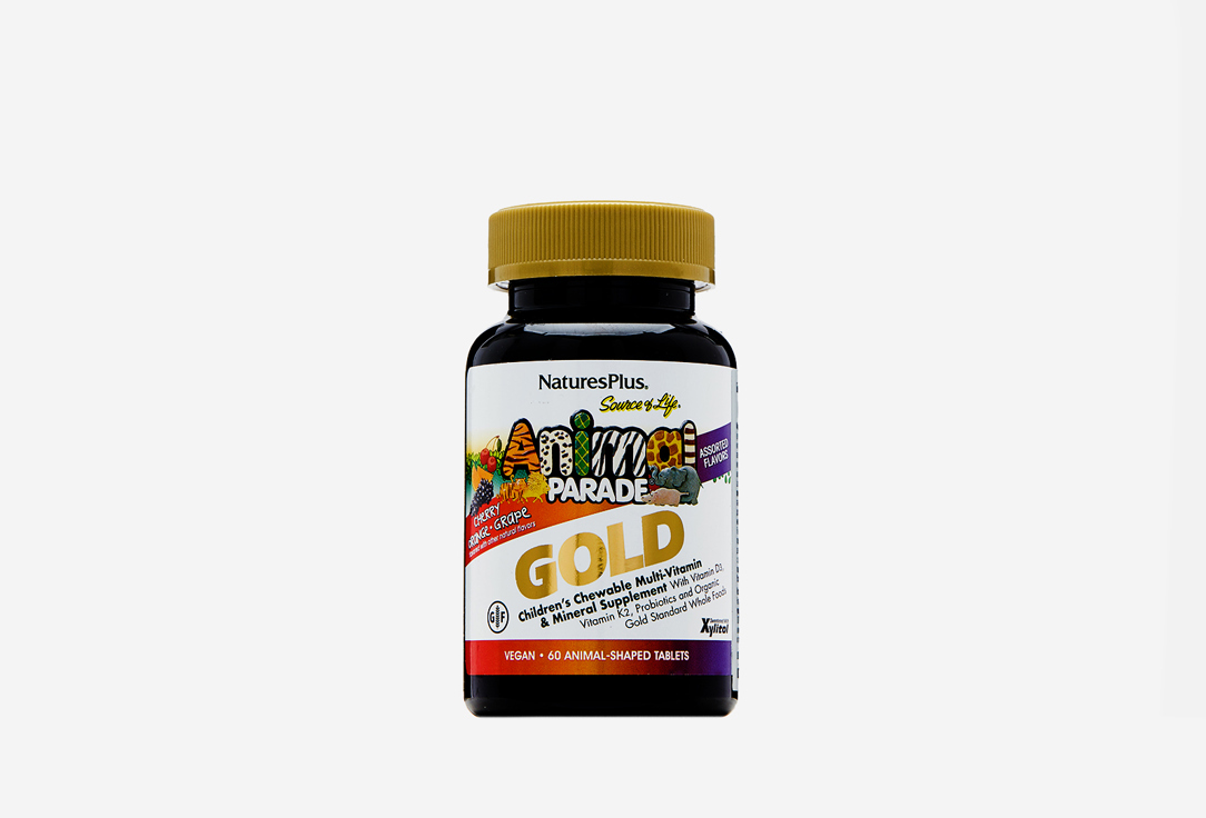 Комплекс витаминов для детей ANIMAL PARADE Gold витамины А, D3, К2 в жевательных таблетках 60 шт пробиотики для детей animal parade acidophikidz в жевательных таблетках с ягодным вкусом 90 шт