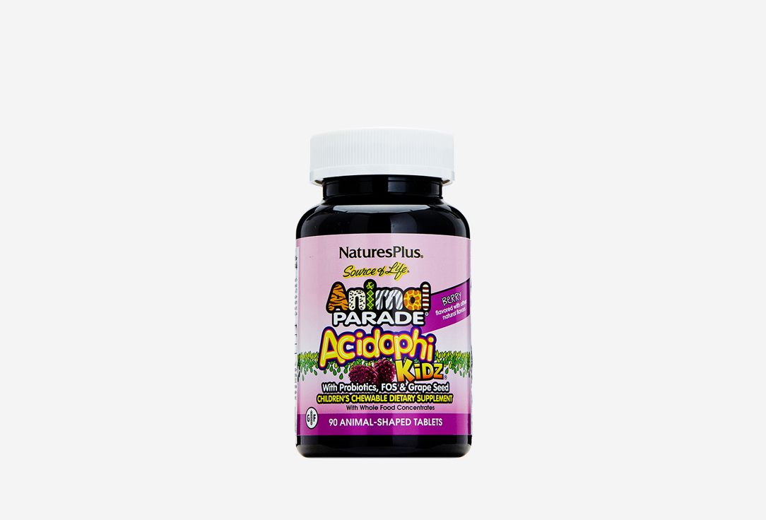 Пробиотики для детей ANIMAL PARADE AcidophiKidz в жевательных таблетках с ягодным вкусом 90 шт new nordic apple cider жевательные таблетки со вкусом яблока 60 шт