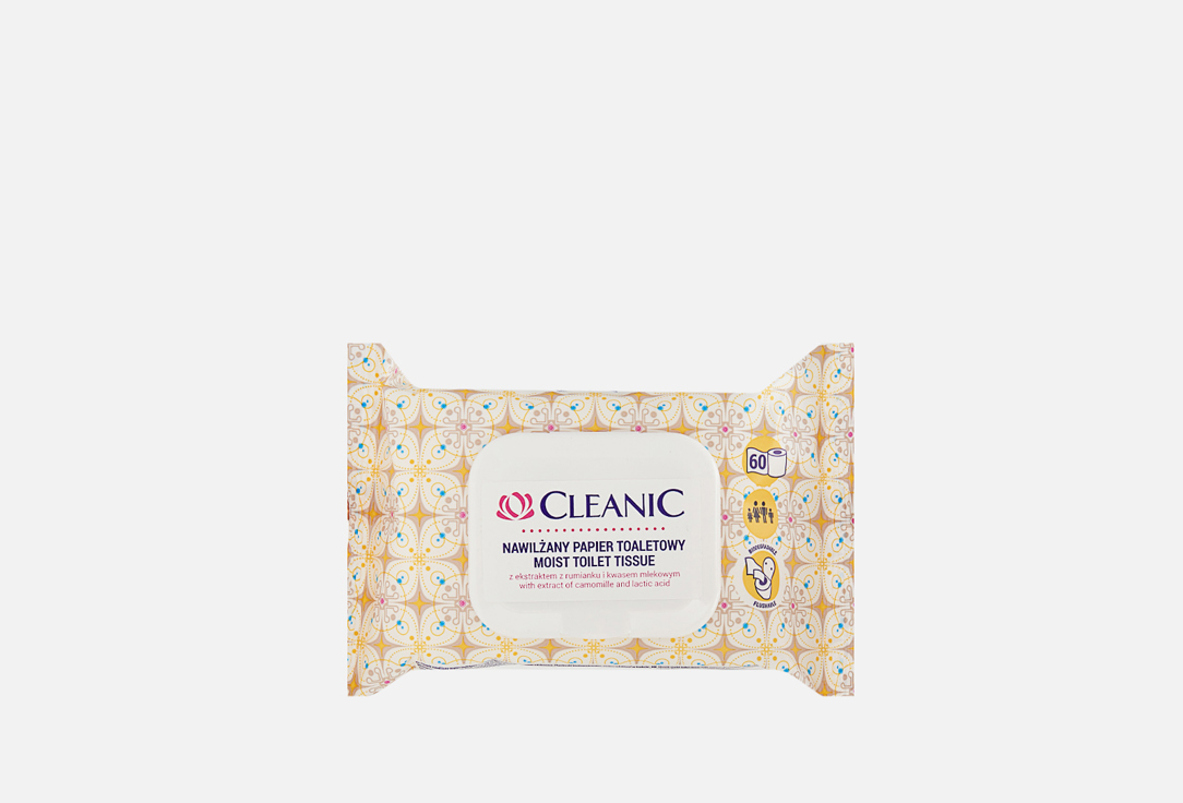 Влажная туалетная бумага CLEANIC Camomille and lactic acid 60 шт bc beauty care влажные салфетки intimate с экстрактом ромашки и молочной кислотой