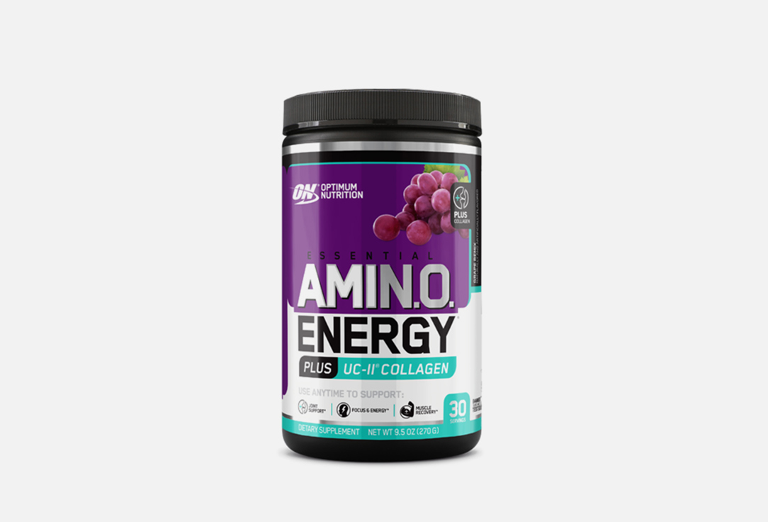 Комплекс аминокислот OPTIMUM NUTRITION Essential Amino Energy Plus UC - II Collagen Grape Remix 270 г цена и фото