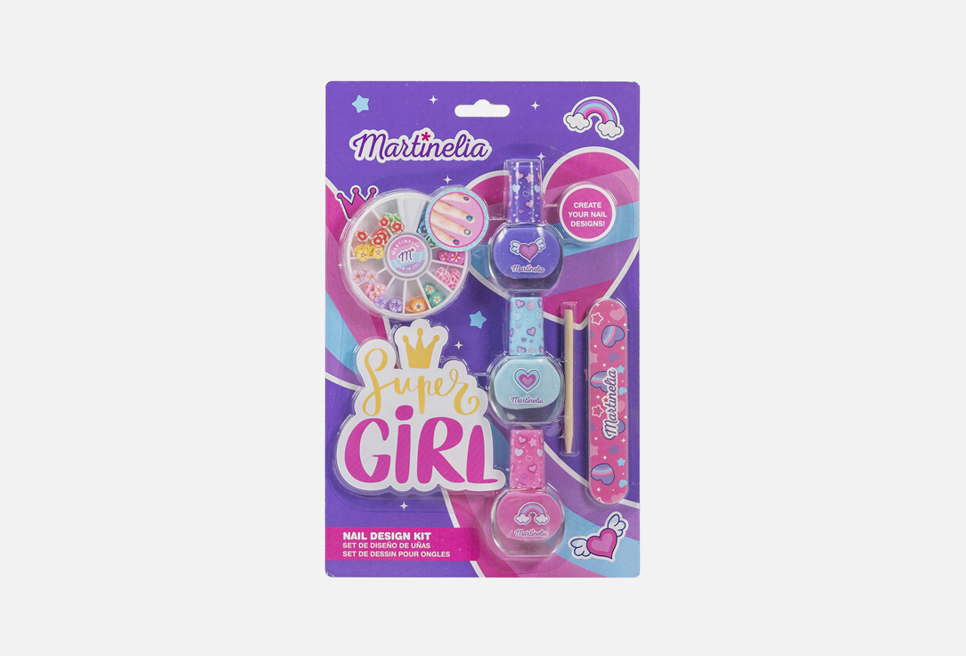 средний кейс с косметикой super girl розовый martinelia Средний набор для ногтей MARTINELIA Nail Design Kit, Super Girl 5 шт