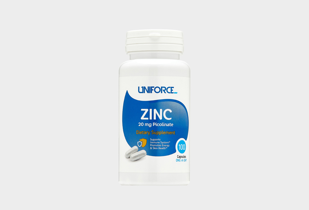 Капсулы UNIFORCE Zinc 20mg picolinate 100 шт витамины антиоксиданты минералы mirrolla бад к пище эссенциальные фосфолипиды макси формула 1400 мг