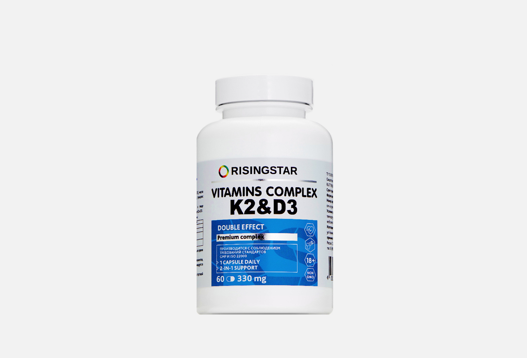 Комплекс витаминов K2 & D3 RISINGSTAR Двойной эффект 60 шт бад risingstar комплекс витаминов адаптогены с омега 3 60 таблеток 100 г