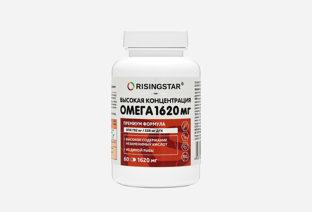 Биологически активная добавка к пище RISINGSTAR Омега-3 жирные кислоты EPA 792/528 DHA 60 шт биологически активная добавка к пище risingstar биотин и фолиевая кислота с омега 3 1620 мг 60 шт