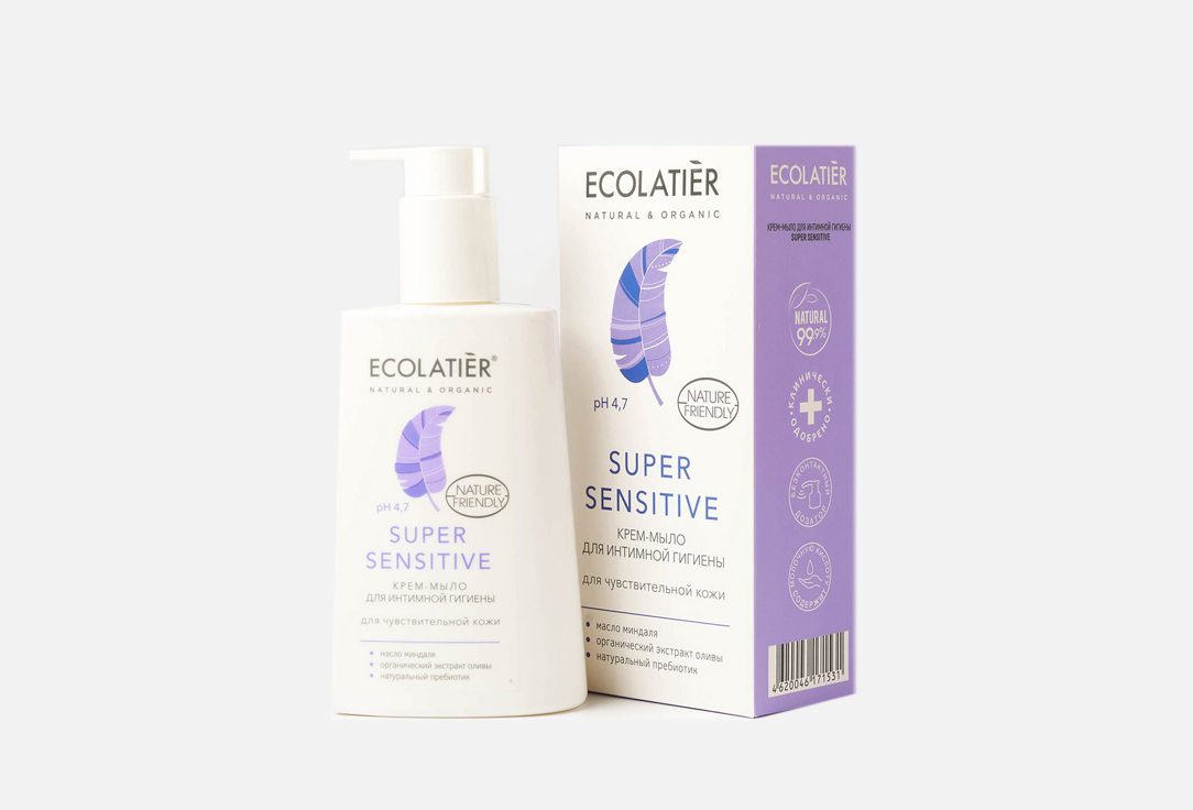 Изображение товара Крем-мыло для интимной гигиены ECOLATIER Super Sensitive 250 мл для чувствительной кожи женщин