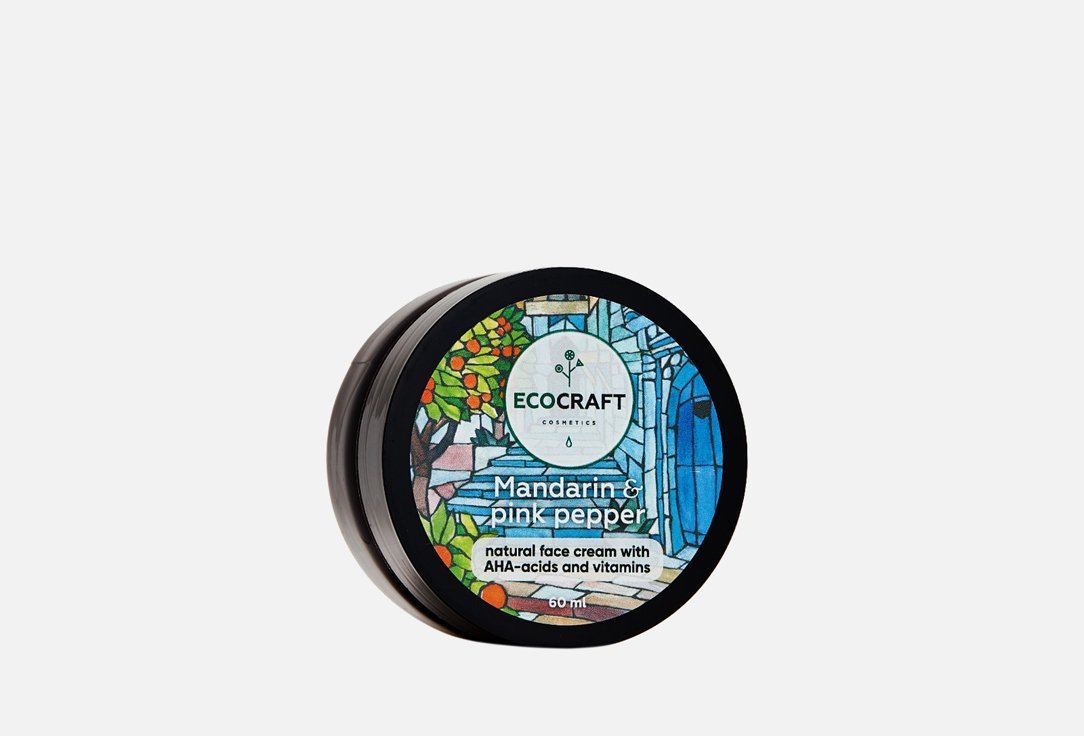Натуральный крем для сухой и чувствительной кожи лица ECOCRAFT с АНА-кислотами и витаминами Mandarin and pink pepper 