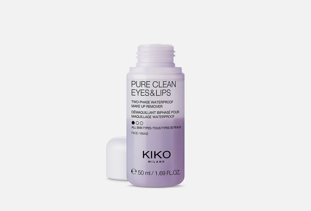 цена Двухфазная жидкость для снятия макияжа в дорожном формате KIKO MILANO PURE CLEAN EYES & LIPS MINI 50 мл