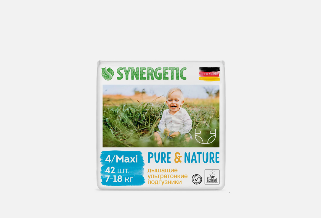 Подгузники дышащие ультратонкие Synergetic pure&nature, размер 4 / maxi, 42шт 