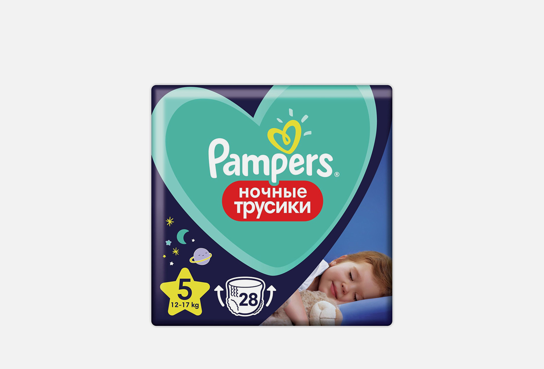 Ночные подгузники-трусики для мальчиков и девочек PAMPERS Junior (12-17кг) 28 шт цена и фото