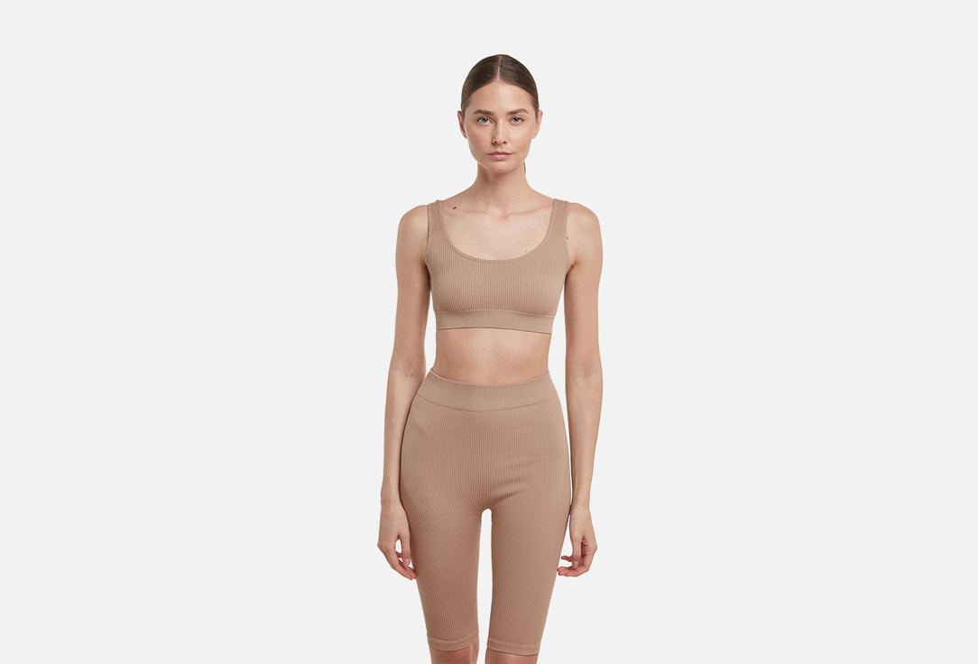 Изображение товара Велосипедки удлиненные в рубчик с широким поясом Belle YOU серо-бежевый