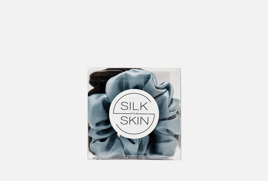 Набор шелковых резинок для волос SILK FOR SKIN Черный, серый 2 шт valdore комплект шелковых резинок скранчей set of silk hair scrunchies 3 шт