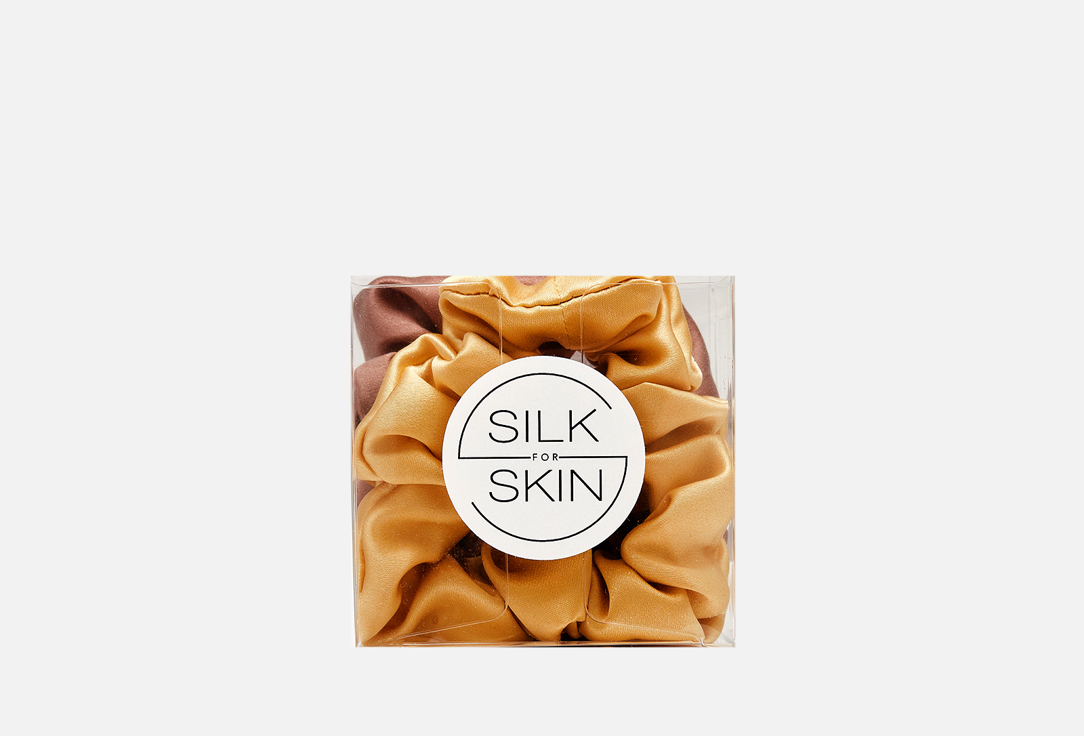 Набор шелковых резинок для волос SILK FOR SKIN Золотистый, шоколадный  2 шт