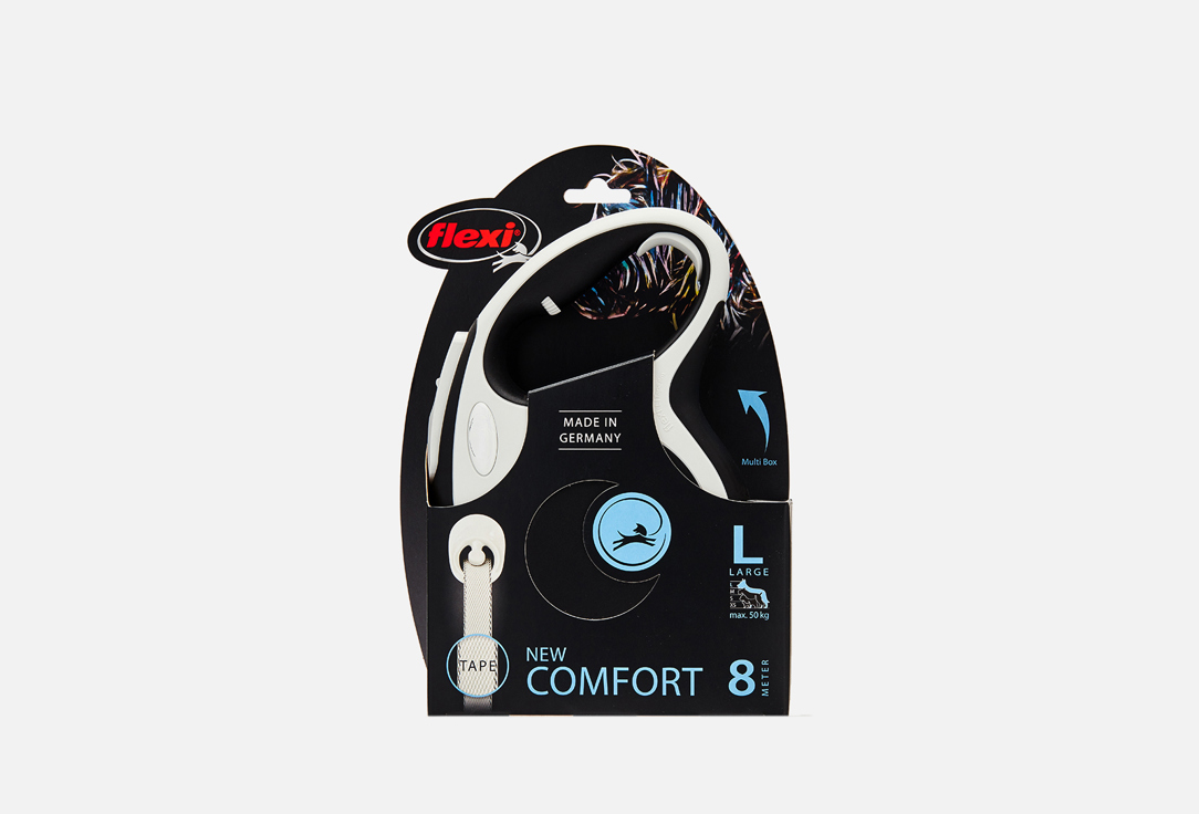 Поводок-рулетка для собак до 50 кг  Flexi New Comfort L Tape 8 m, black 