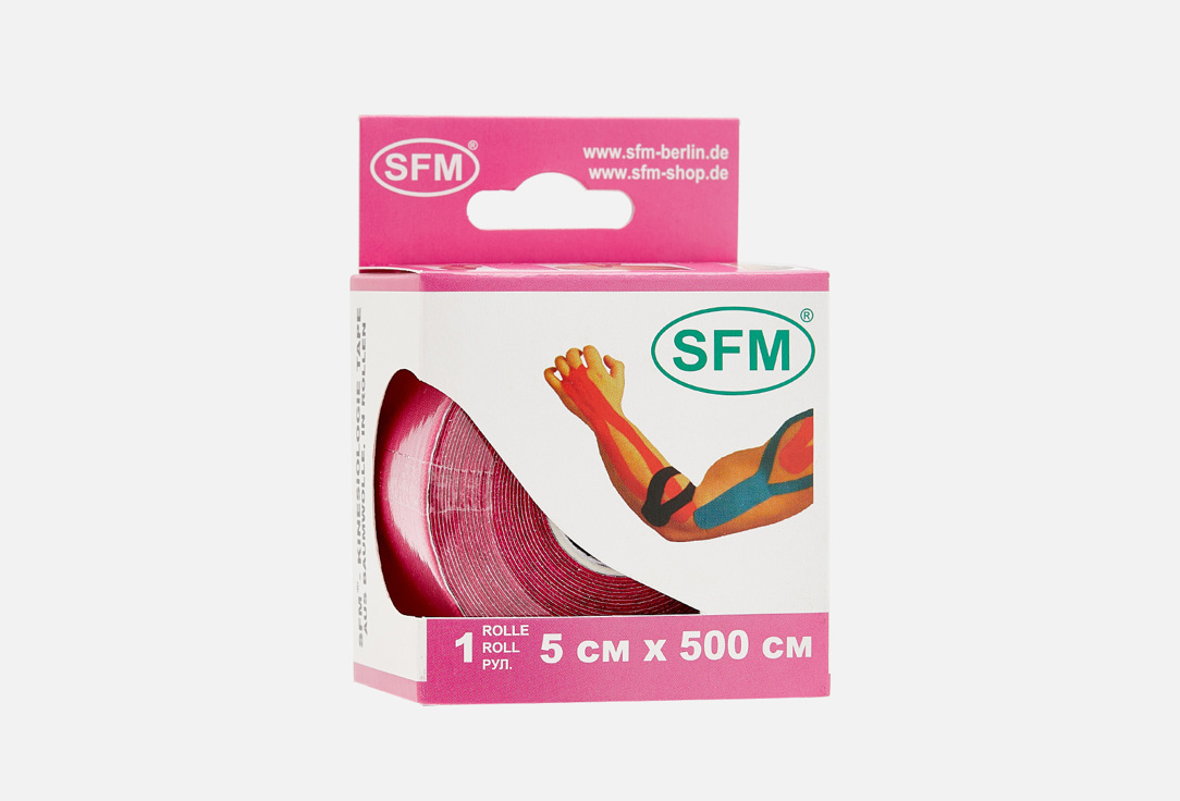 цена Лента (тейп) кинезиологическая SFM-PLASTER На хлопковой основе в рулоне 5х500см розовый 1 шт