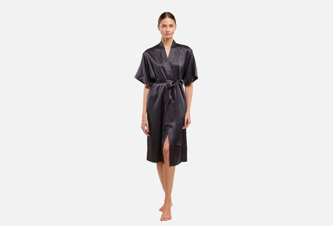 Шелковый халат-кимоно AYRIS SILK Глубокий чёрный тюрбан для волос из натурального шёлка ayris silk классический бежевый 1 шт