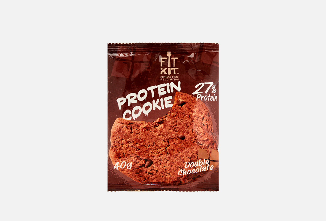 Протеиновое печенье FIT KIT Двойной шоколад 1 шт протеиновое печенье в шоколаде без сахара fit kit chocolate protein cookie упаковка 24шт по 50г двойной шоколад