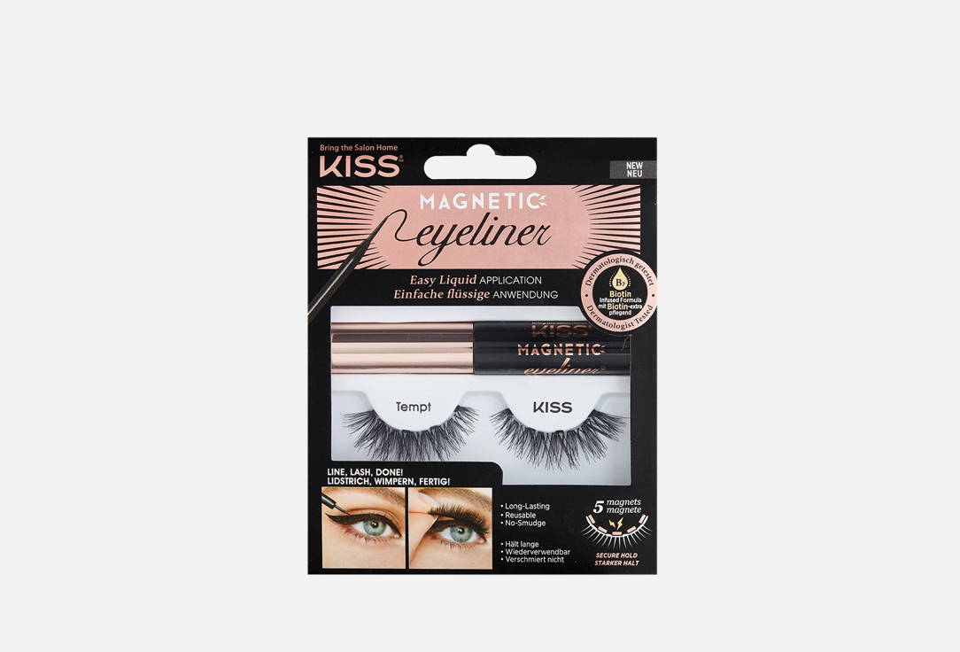

Набор магнитных накладных ресниц и подводки KISS NEW YORK PROFESSIONAL, Черный, Tempt 2 шт
